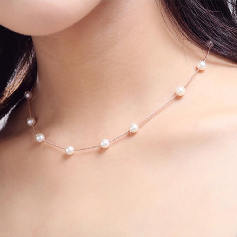 NEW 925 Sterling Silver Pearl Necklace - Picture 3 of 8